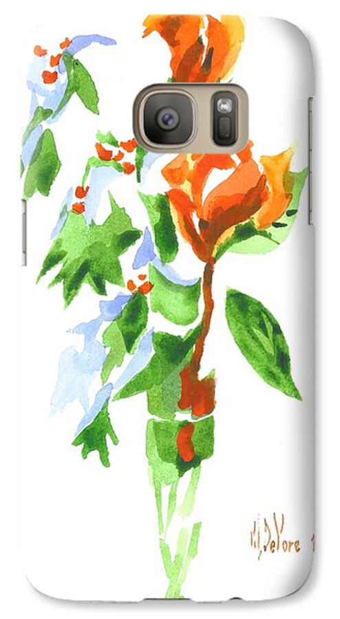 Holly With Red Roses In A Vase Galaxy S7 Case featuring the painting Holly with Red Roses in a Vase by Kip DeVore