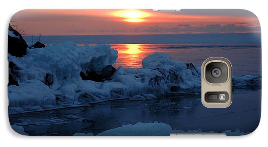 Ice Galaxy S7 Case featuring the photograph Icy Lake Superior sunrise by Sandra Updyke