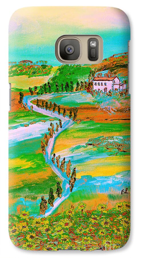 The Approach To A Farmhouse In Rural Tuscany Galaxy S7 Case featuring the painting Tuscan countryside by Loredana Messina