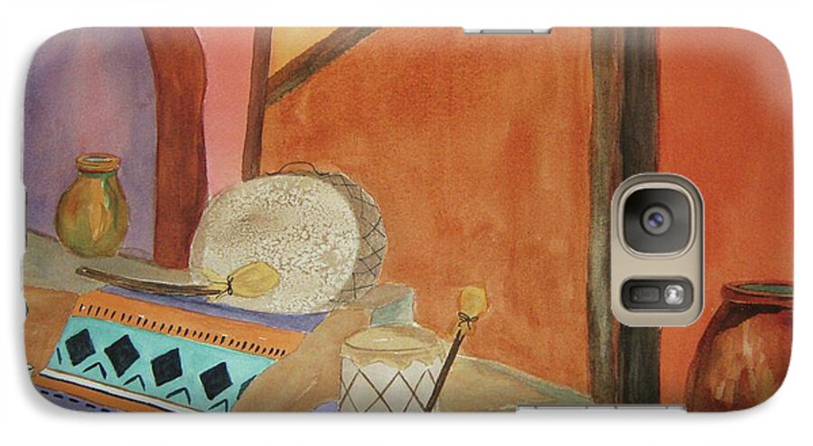 Still Life Galaxy S7 Case featuring the painting Indian Blankets Jars and Drums by Ellen Levinson