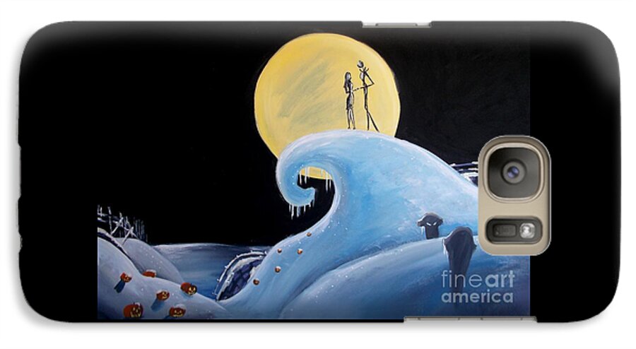 Marisela Mungia Galaxy S7 Case featuring the painting Jack and Sally Snowy Hill by Marisela Mungia