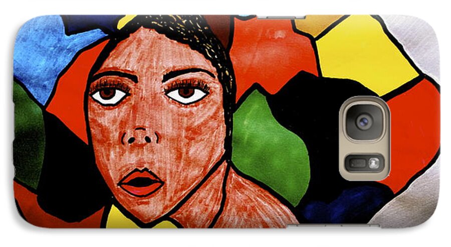 Colorful Galaxy S7 Case featuring the drawing La Artista by Chrissy Pena