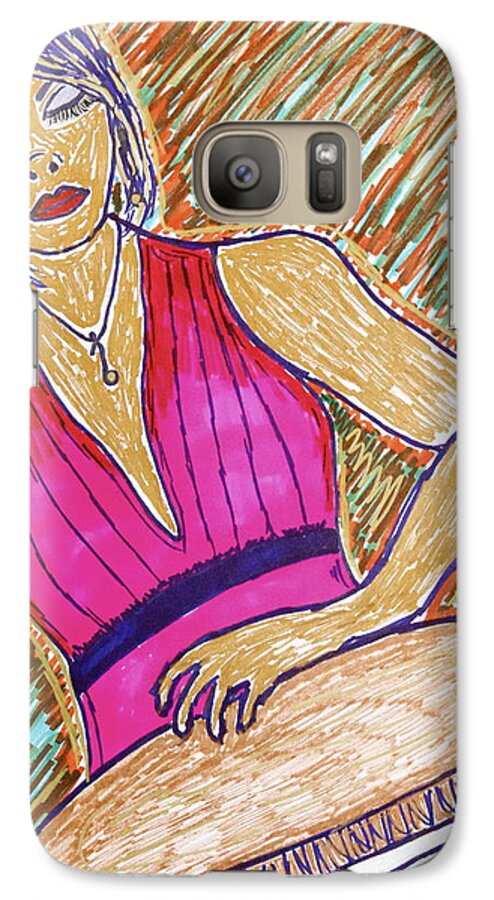 Woman Galaxy S7 Case featuring the drawing La Congera by Chrissy Pena