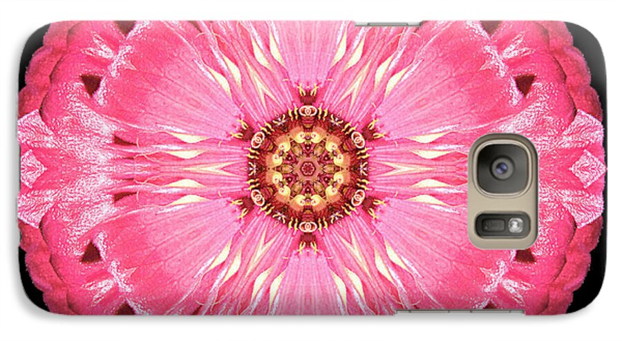 Flower Galaxy S7 Case featuring the photograph Light Red Zinnia Elegans Flower Mandala by David J Bookbinder