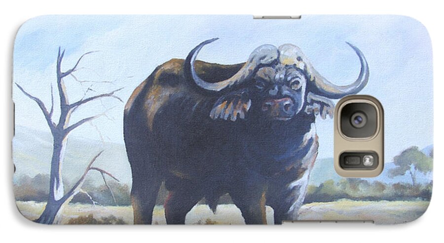 Buffalo Galaxy S7 Case featuring the painting Lone Bull by Anthony Mwangi