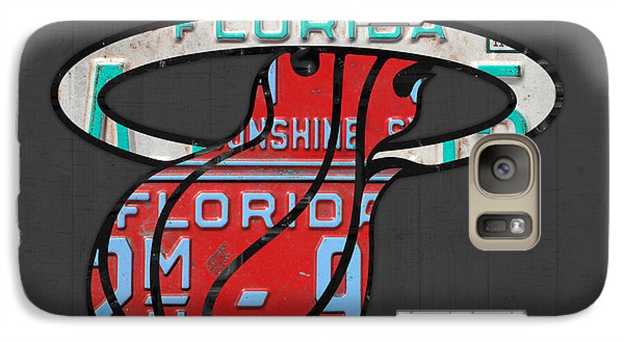 Miami Galaxy S7 Case featuring the mixed media Miami Heat Basketball Team Retro Logo Vintage Recycled Florida License Plate Art by Design Turnpike