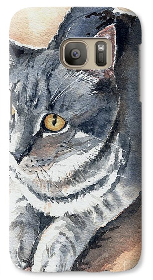 Watercolor Galaxy S7 Case featuring the painting Misty Taking Over My Desk by Lynn Babineau