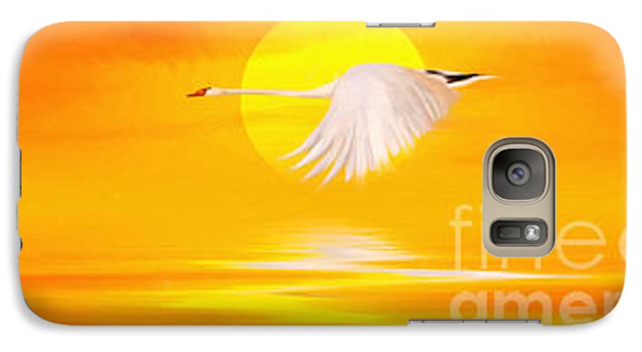 Flying Swan At Sunset Galaxy S7 Case featuring the painting Mute Sunset by John Edwards