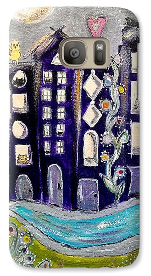 Cat Art Galaxy S7 Case featuring the painting Night KittyScape by Lou Belcher