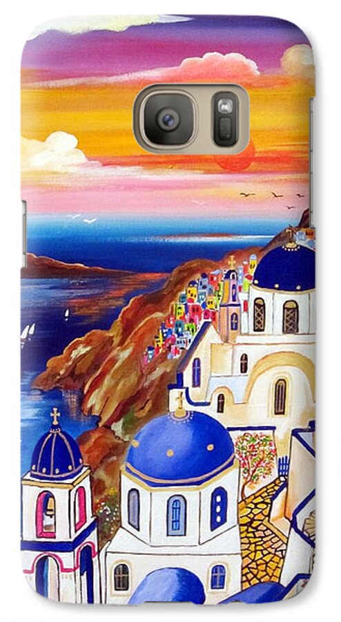 Santorini Galaxy S7 Case featuring the painting Oia Santorini Greece by Roberto Gagliardi