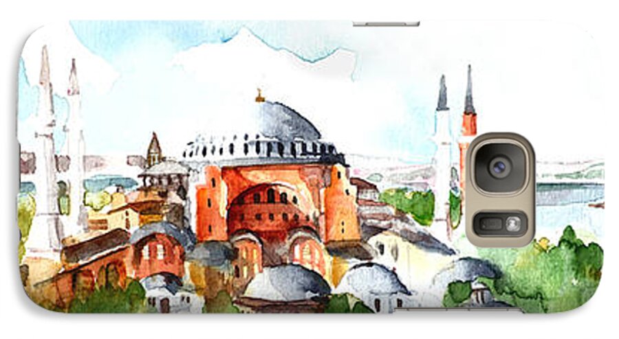 Hagia Sophia Galaxy S7 Case featuring the painting Panoramic Hagia Sophia in Istanbul by Faruk Koksal