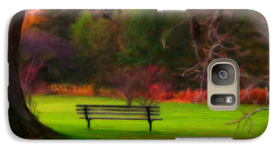 Autumn Galaxy S7 Case featuring the painting Park Bench by Bruce Nutting