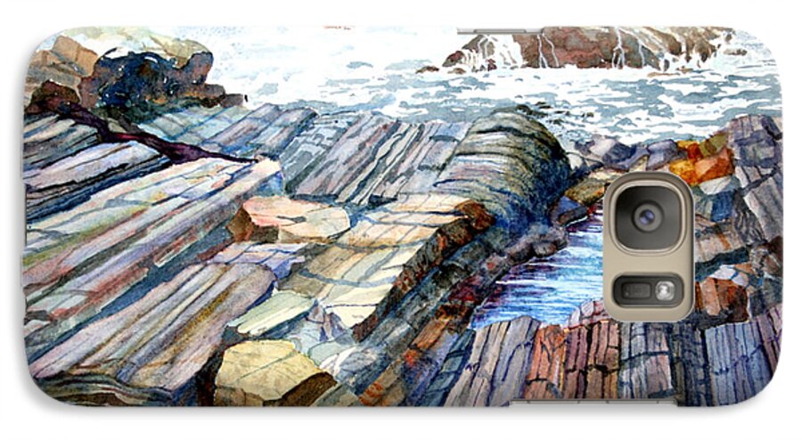 Maine Galaxy S7 Case featuring the painting Pemaquid Rocks by Roger Rockefeller