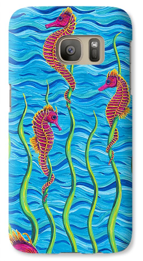 Seahorse Galaxy S7 Case featuring the painting Poseidon's Steed Painting Bomber by Rebecca Parker