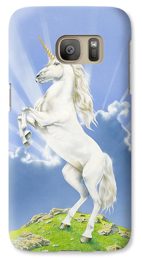 Unicorn Galaxy S7 Case featuring the digital art Prancing Unicorn by MGL Meiklejohn Graphics Licensing