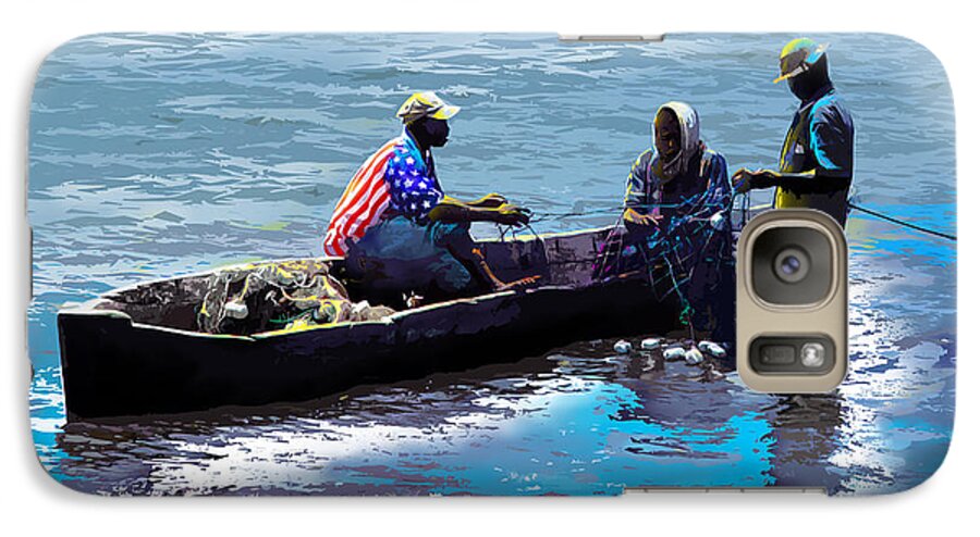Lake Galaxy S7 Case featuring the painting Repairing the Net at Lake Victoria by Anthony Mwangi