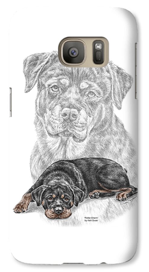 Rottie Galaxy S7 Case featuring the drawing Rottie Charm - Rottweiler Dog Print with Color by Kelli Swan