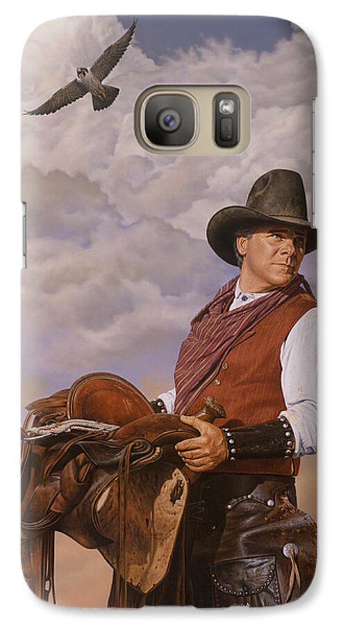 Cowboy Galaxy S7 Case featuring the painting Saddle 'em Up by Ron Crabb