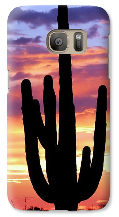 Saguaro Galaxy S7 Case featuring the photograph Saguaro at Sunset by Elizabeth Budd
