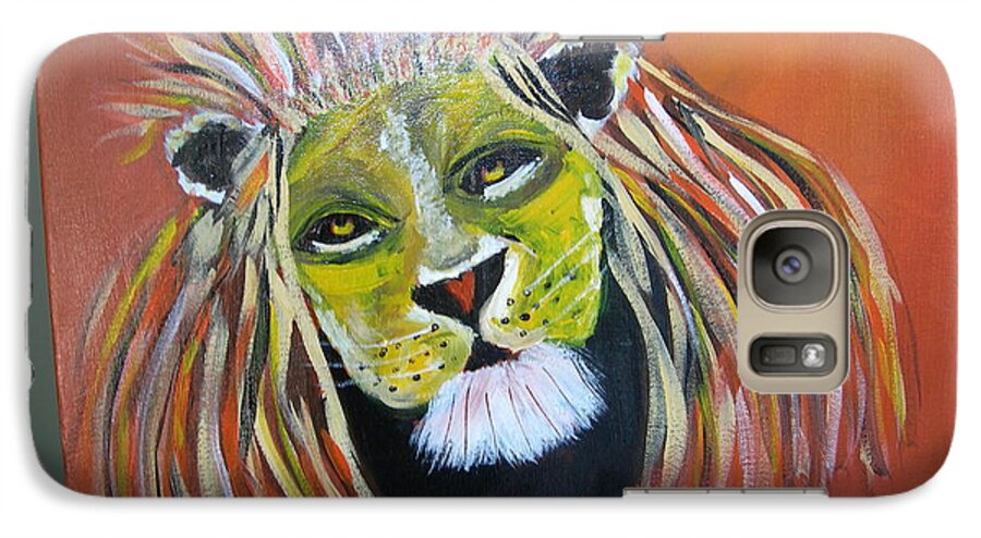 Majestic African Compassionate Gentle Strong Whimsical Reddish-orange Gold Galaxy S7 Case featuring the painting Savannah Lord by Sharyn Winters