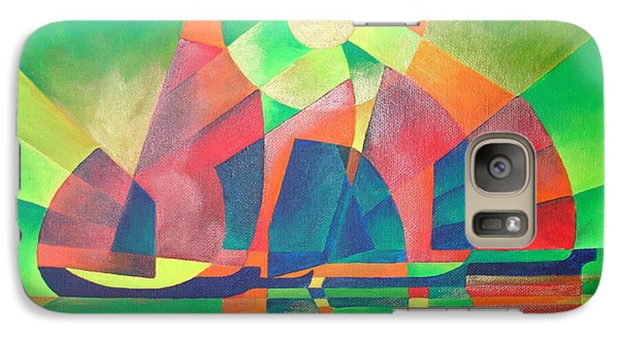 Sailboat Galaxy S7 Case featuring the painting Sea Of Green by Taiche Acrylic Art