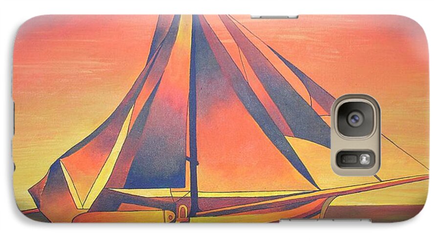 Sailboat Galaxy S7 Case featuring the painting Sienna Sails At Sunset by Taiche Acrylic Art