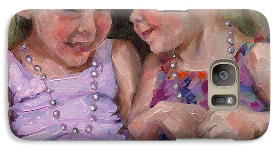 Sisters Galaxy S7 Case featuring the painting SOLD Silly Sister Secrets by Nancy Parsons