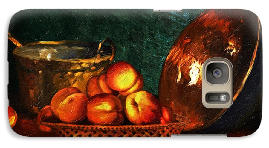 Peaches Galaxy S7 Case featuring the digital art Still Life With Peaches and Copper Bowl by Lianne Schneider