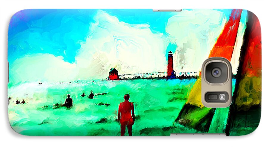 Grandhaven Art Painting Galaxy S7 Case featuring the painting Sunday At Grand Haven by Ted Azriel