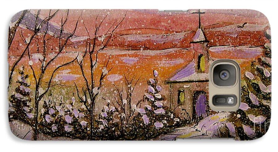 Church Galaxy S7 Case featuring the painting Sunset Winter Church by Gretchen Allen