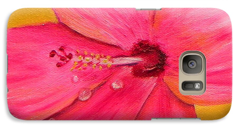 Art Galaxy S7 Case featuring the painting Teardrops - Pink Hibiscus Flower by Shelia Kempf