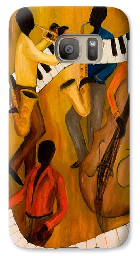 Jazz Galaxy S7 Case featuring the painting The Get-Down Jazz Quintet by Larry Martin