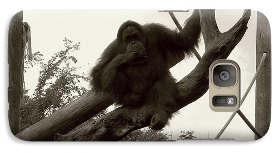Orangutang Galaxy S7 Case featuring the photograph Thinking of you Sepia by Joseph Baril