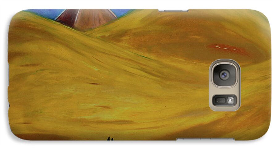 Pyramid Galaxy S7 Case featuring the drawing Travelers Desert by First Star Art