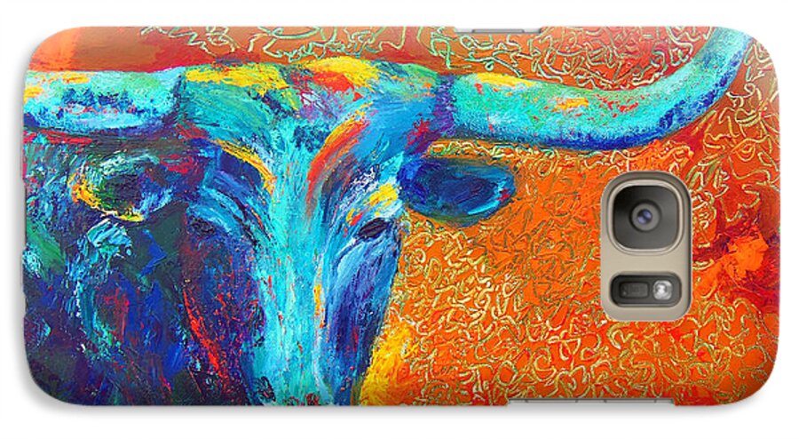 Abstract Longhorn Painting Galaxy S7 Case featuring the painting Turquoise Longhorn by Karen Kennedy Chatham