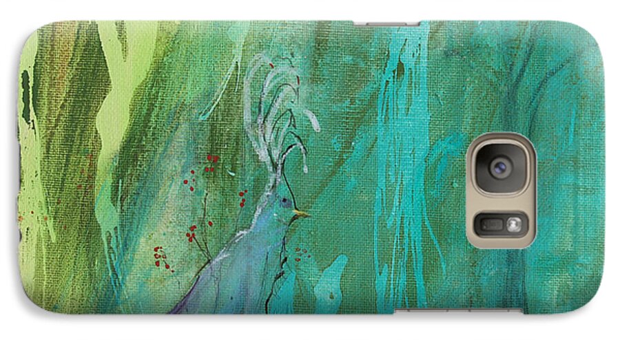 Peacock Galaxy S7 Case featuring the painting Undercover Peacock by Robin Pedrero