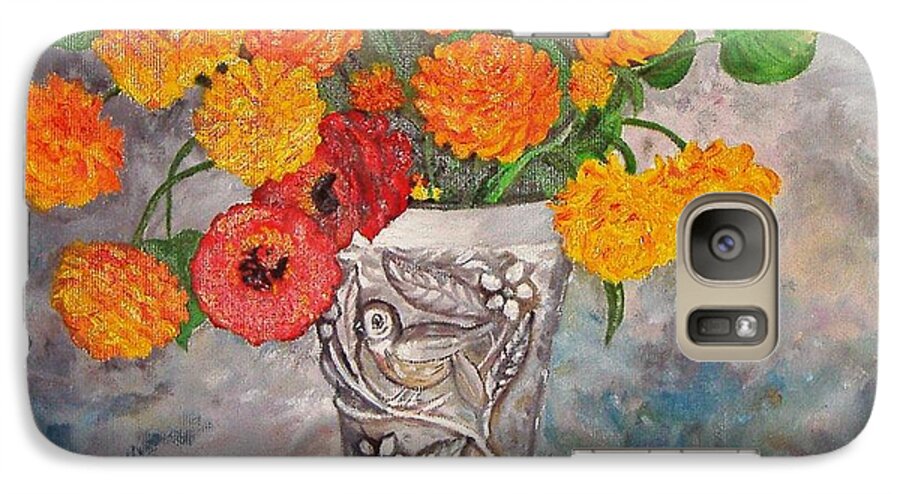 Original Work Galaxy S7 Case featuring the painting Vase with bird by Nina Mitkova