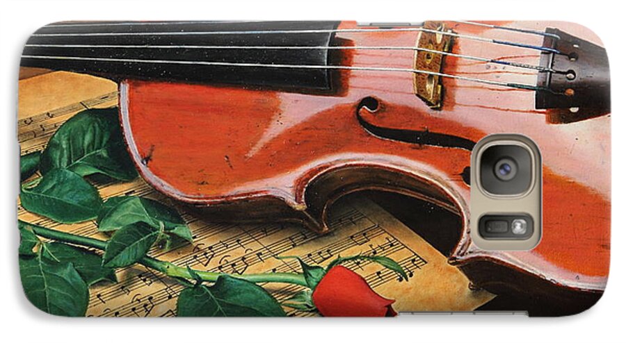 Still Life Galaxy S7 Case featuring the painting Violin And Rose by Glenn Beasley