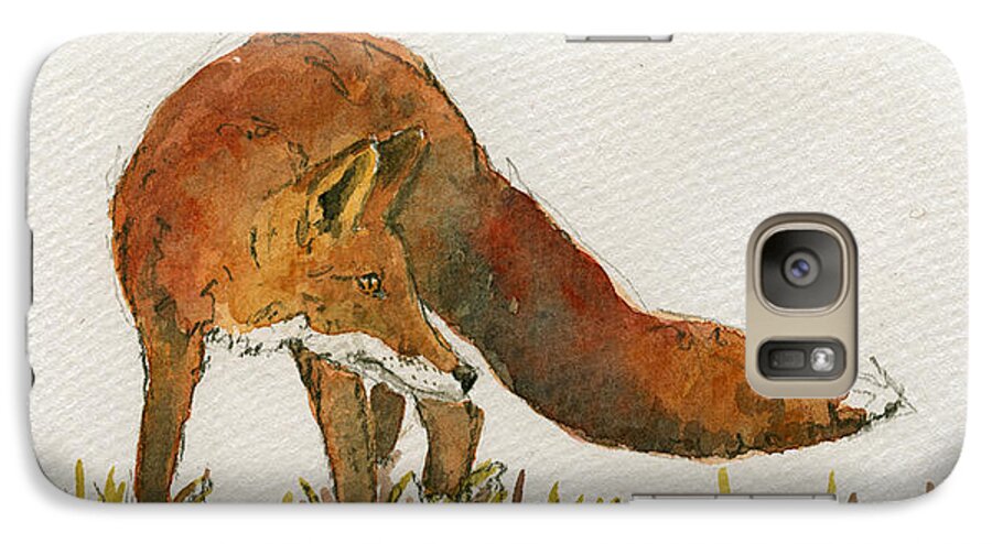 Red Galaxy S7 Case featuring the painting Watching red fox by Juan Bosco