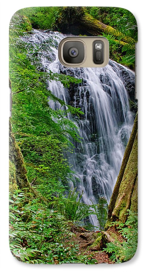 Cedar Galaxy S7 Case featuring the photograph Waterfall and Green Vegetation Framed by Trees by Jeff Goulden