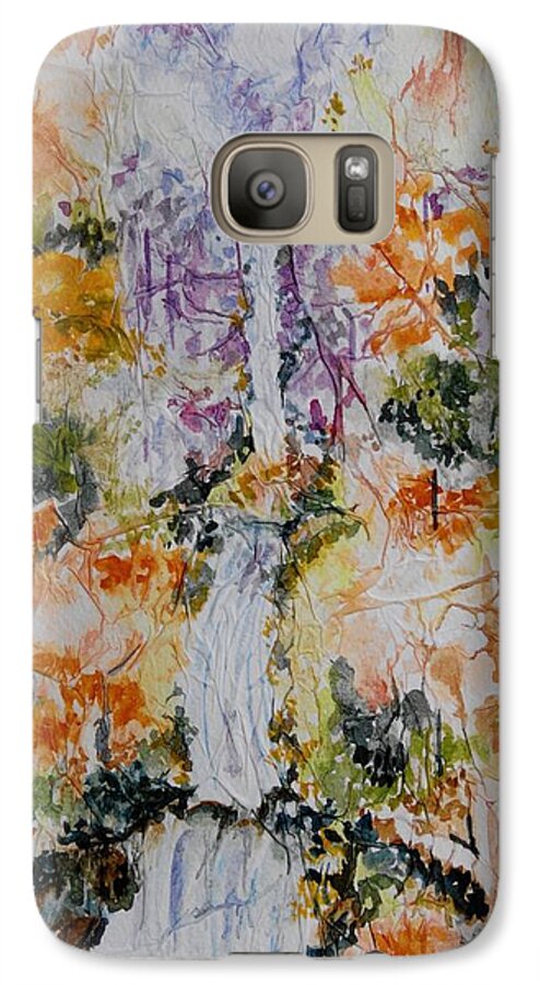 Waterfall Galaxy S7 Case featuring the painting Waterfall in Forest by Geeta Yerra