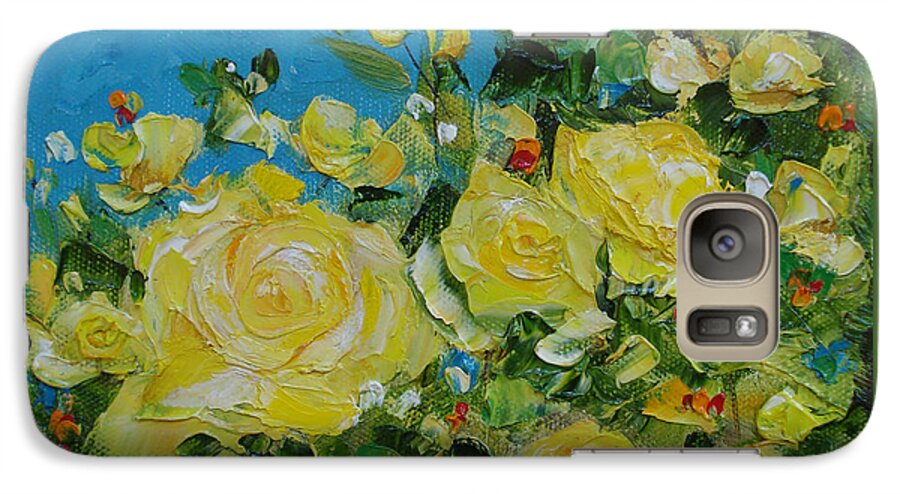 Yellow Galaxy S7 Case featuring the painting Yellow Roses by Judith Rhue