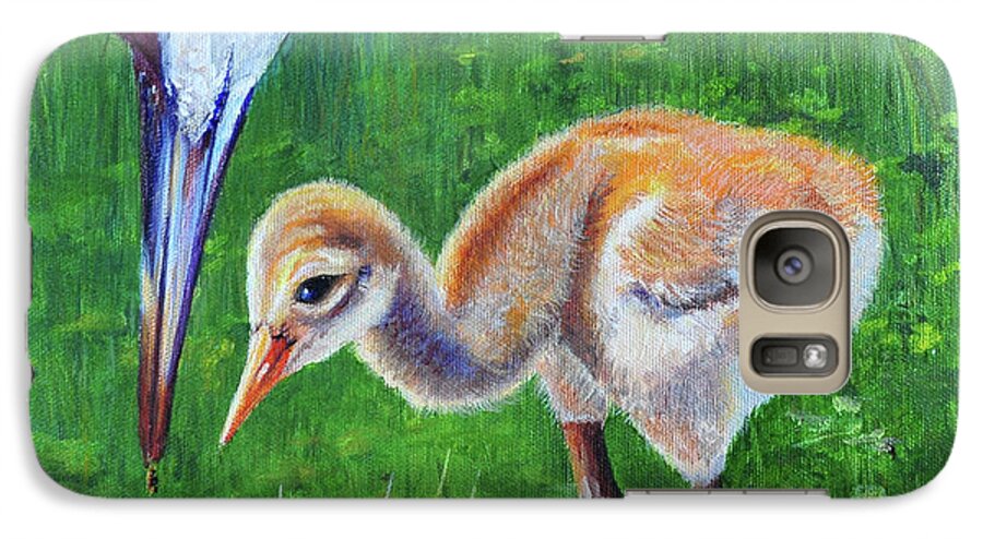 Wildlife Galaxy S7 Case featuring the painting Baby Crane's lesson by AnnaJo Vahle