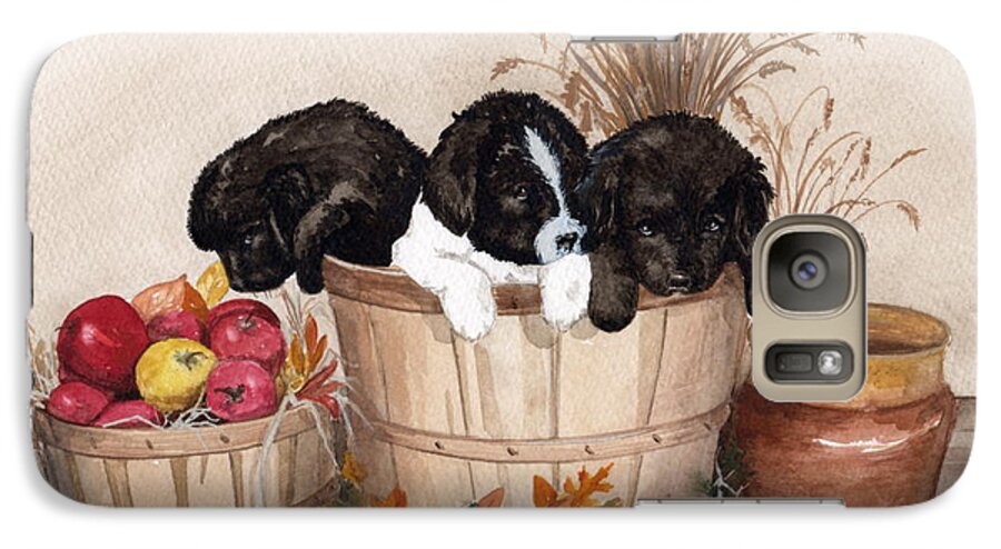Newfoundland Puppies Galaxy S7 Case featuring the painting Bushel of Fun by Nancy Patterson
