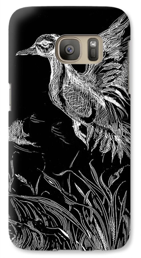 Drawings Galaxy S7 Case featuring the drawing Etched Duck by Lizi Beard-Ward