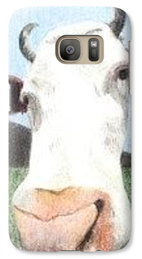 Cow Galaxy S7 Case featuring the drawing Hello Cow by Ana Tirolese