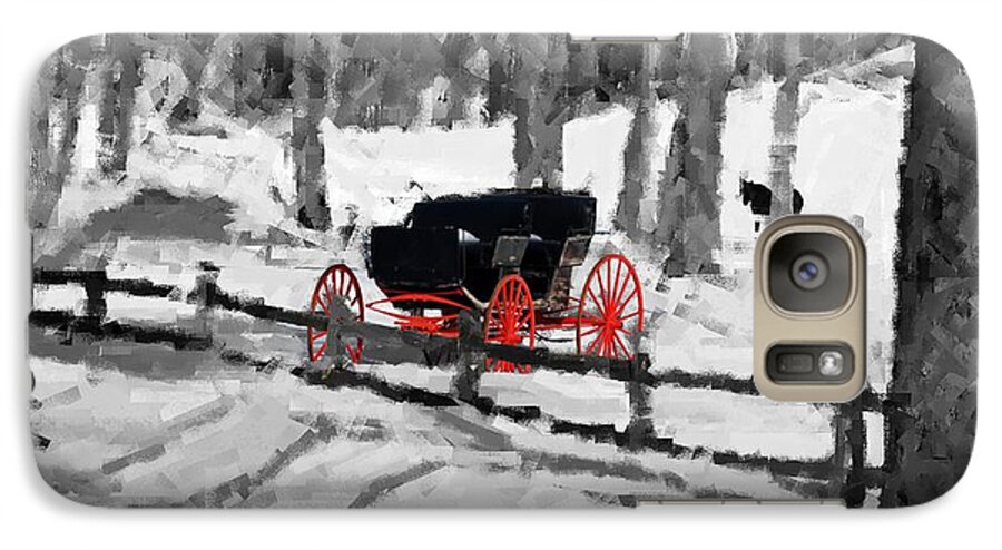 Winter Galaxy S7 Case featuring the photograph Horse and Buggy - No Work Today - Abstract by Janice Adomeit