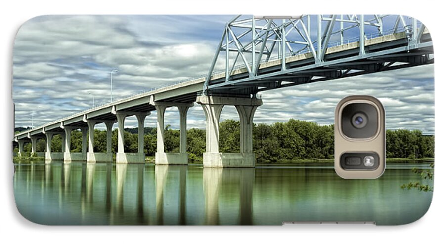 River Landscape Water Sky Trees Bridge Wabasha Minnesota Calm Peaceful Clouds Galaxy S7 Case featuring the photograph Mississippi River at Wabasha Minnesota by Tom Gort