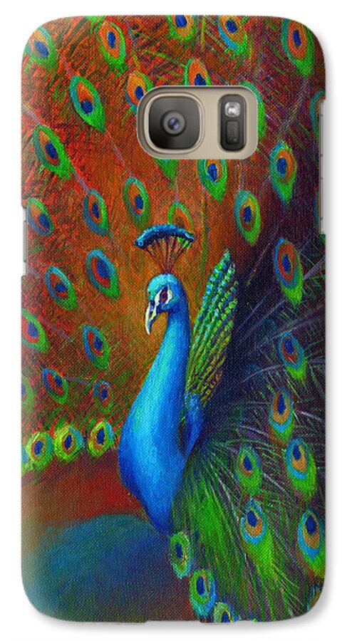 Feather Galaxy S7 Case featuring the painting Peacock Spread by Nancy Tilles