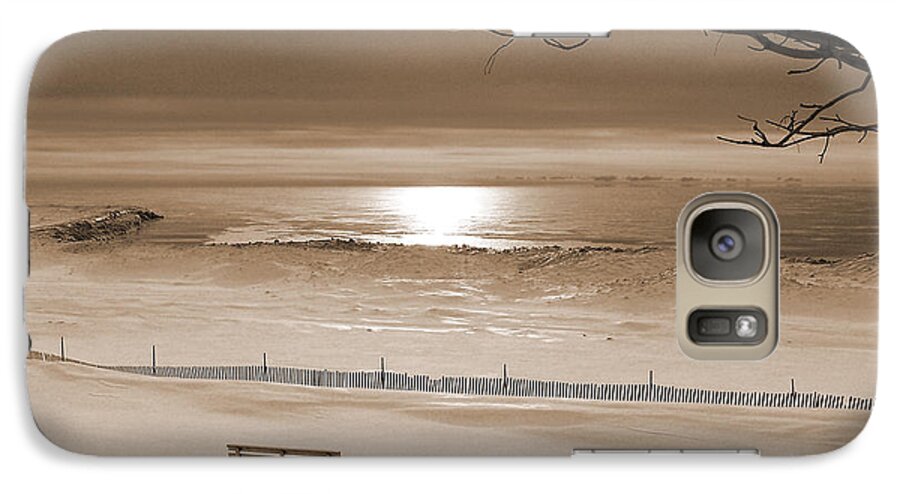 Algoma Galaxy S7 Case featuring the photograph Winter Beach Morning sepia by Bill Pevlor